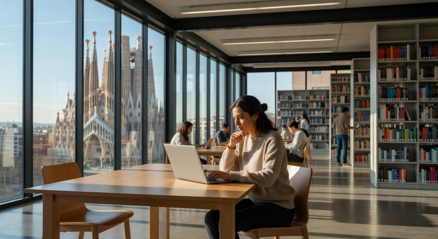 Estudiante en biblioteca Barcelona